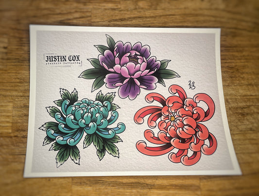 Peony & Chrysanthemum Flower Flash Sheet by Justin Cox